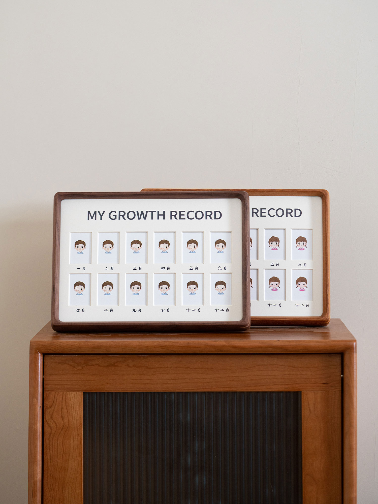 儿童一周岁纪念成长相框宝宝12个月生日记录创意实木两寸摆台