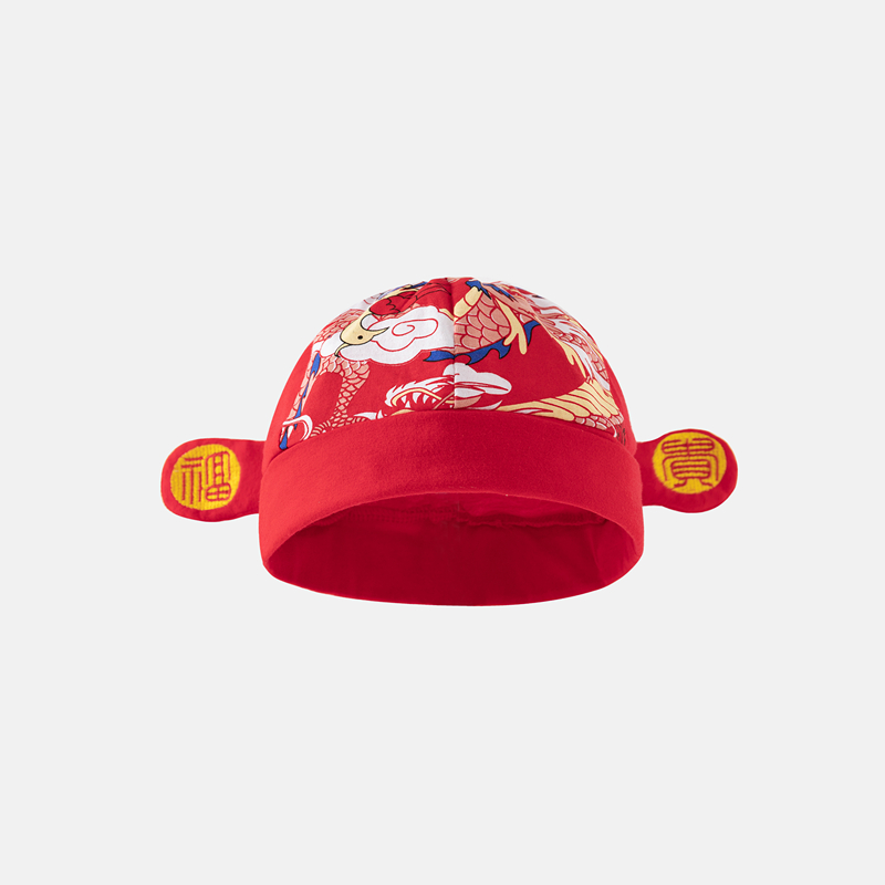 婴儿帽子夏季薄款外出遮阳防晒红帽男女宝宝百天周岁状元帽中国风