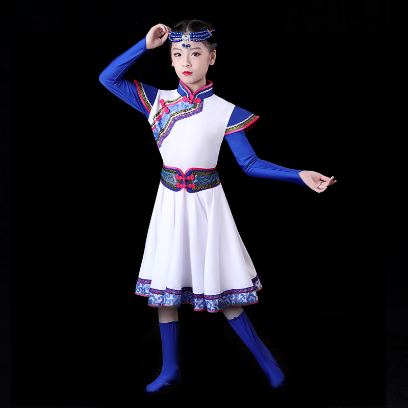 正品女蒙古族儿童舞蹈表演服女童蒙古舞蹈筷子舞男女款蒙古族服装