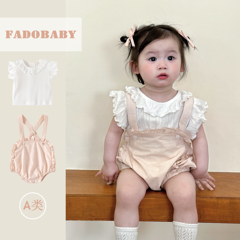 夏季婴儿韩版衣服婴幼儿薄款短袖两件套纯棉女包屁衣公主背带哈衣