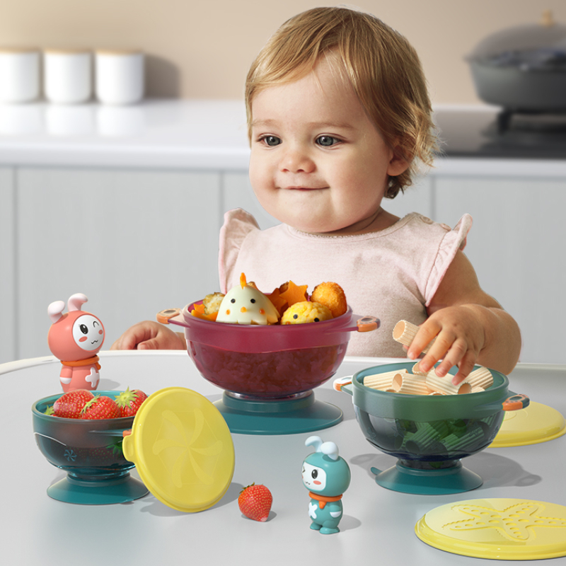 婴儿专用辅食儿童吸盘碗餐具3件套防摔防烫外出宝宝吃饭碗6个月