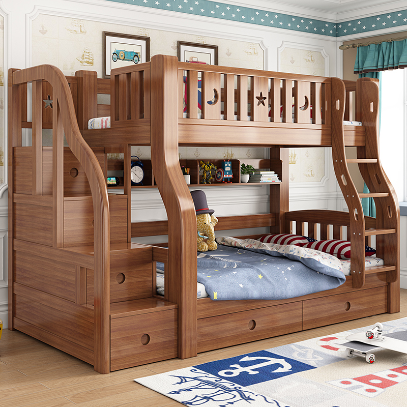子母床上下床全实木高低床多功能儿童上下铺木床美式胡桃木双层床