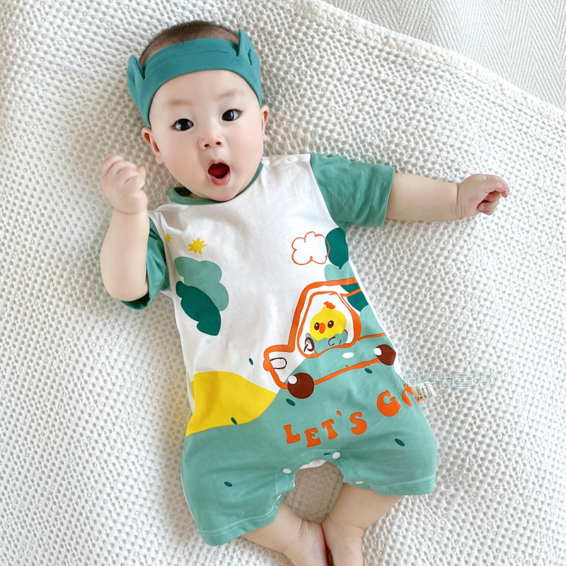 0-18个月新生婴儿哈衣夏季薄款短袖衣服男宝宝连体衣小清新外出服