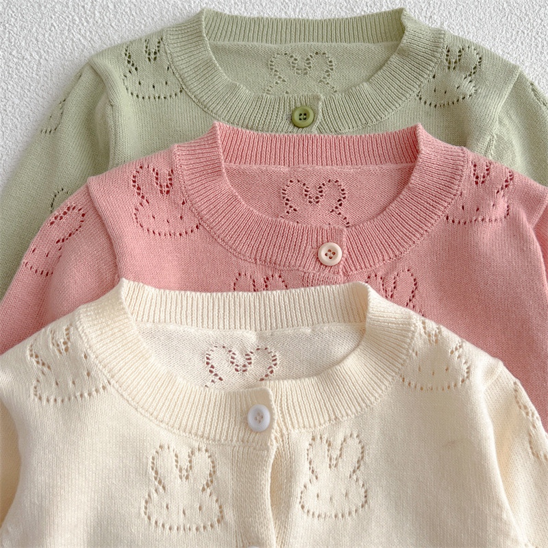 婴儿外套可爱超萌针织开衫春秋装薄款女童夏装宝宝兔子镂空空调衫