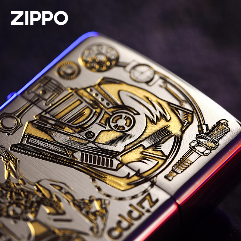 zippo打火机官方原装正品双面深雕极速机车煤油防风男士个性礼物