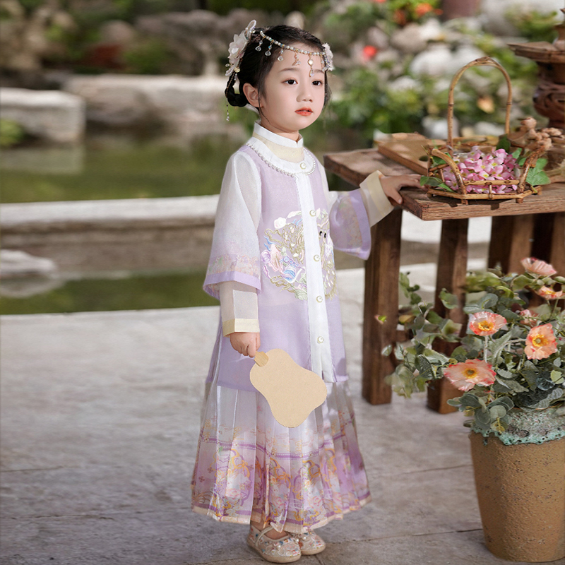 唐装女童夏季2024新款中国风古风改良日常演出汉服女孩马面裙套装