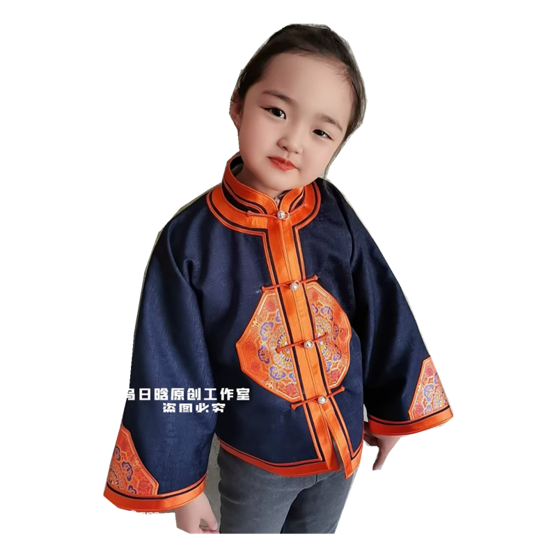 SUUNAI.WRH童装蒙古马褂外套七分袖上衣原创中性单排扣民族风外搭