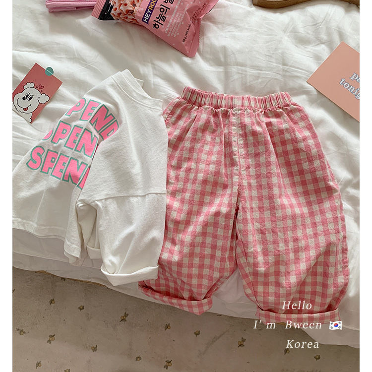 女童套装2024夏季韩范童装韩国时髦字母T恤宽松格子休闲裤两件套