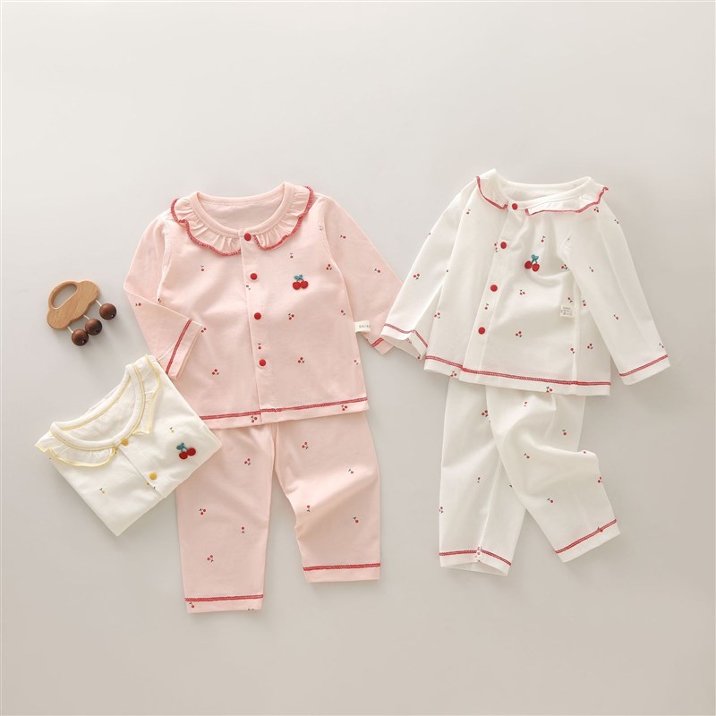 婴儿秋季衣服女宝宝两件套空调服a类纯棉睡衣新生儿内衣套装薄款