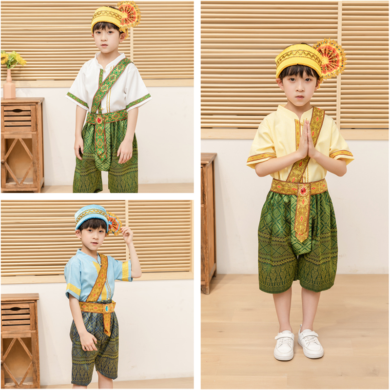 泰式傣族男童六一儿童少数民族舞蹈演出表演服夏季套装葫芦丝表演