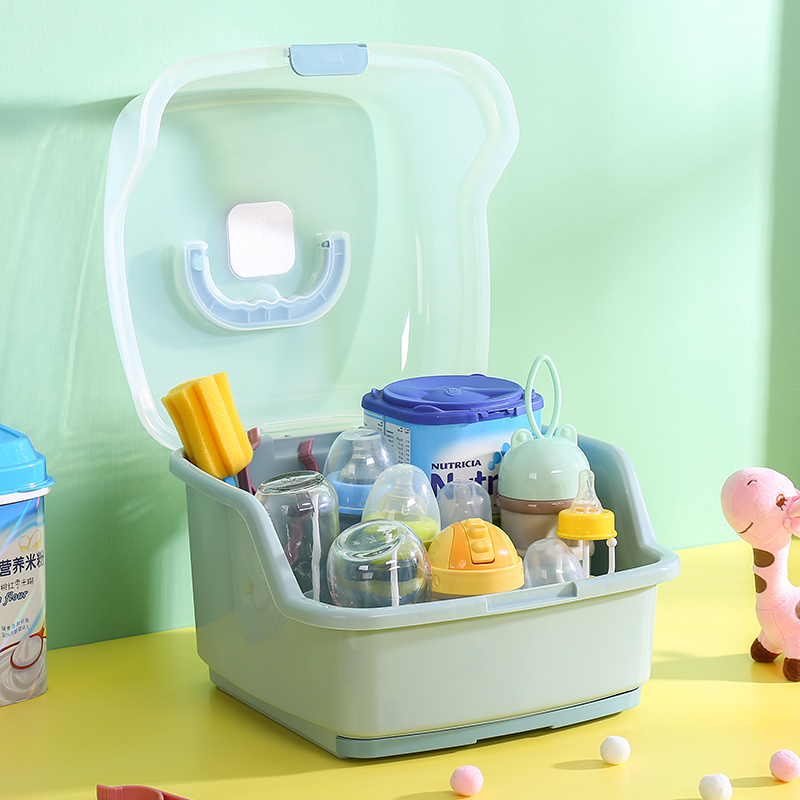 婴儿放奶瓶收纳箱沥水带盖防尘宝宝用品辅食餐具盒大号晾干置物架