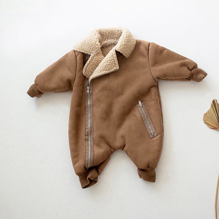 韩版冬季婴儿加绒加厚保暖连体衣外套男女宝宝羊羔绒棉服外出棉衣