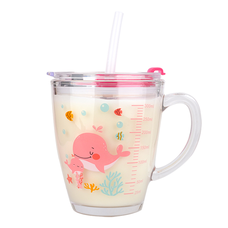 儿童牛奶杯带刻度早餐喝奶杯微波炉可加热玻璃耐热宝宝冲泡奶粉杯