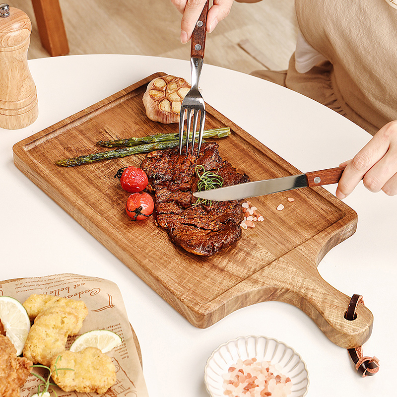 相思木牛排餐盘日式木质实木盘子牛扒木板披萨托盘餐具家用西餐盘