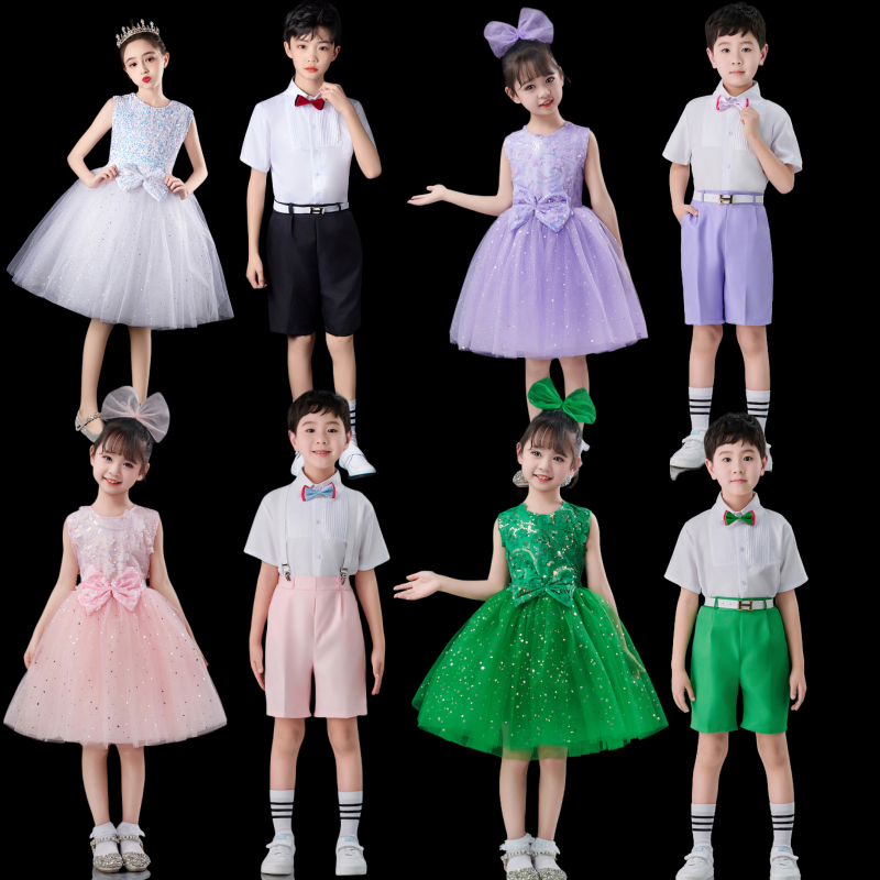六一儿童合唱演出服中小学生蓬蓬纱裙幼儿园舞服蹈女童亮片表演服