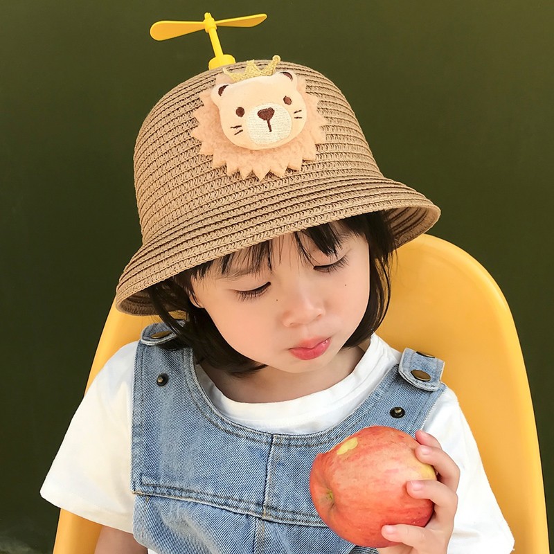 儿童草帽1-3岁2男女童遮阳帽盆帽夏宝宝帽子可爱超萌竹蜻蜓渔夫帽