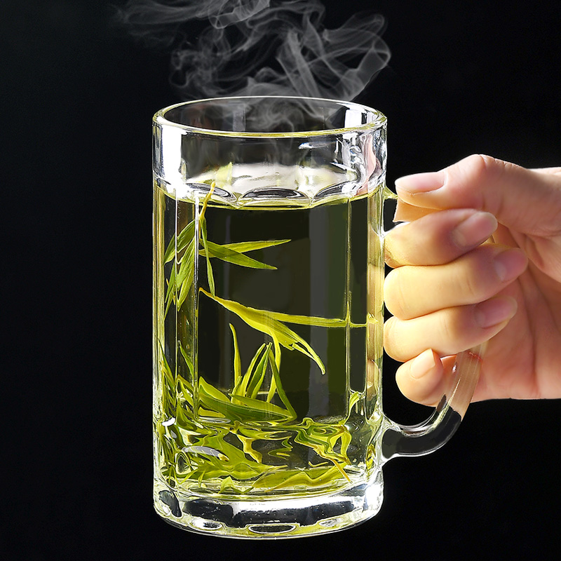 家用啤酒杯带把玻璃杯透明带手柄大容量加厚耐热茶杯扎啤杯商用