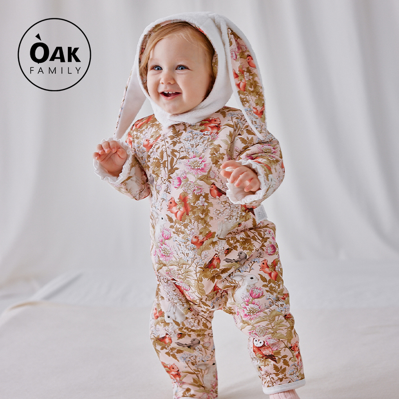 Oak Family婴儿夹棉连体衣冬装新生儿棉服男女宝宝满月保暖衣服