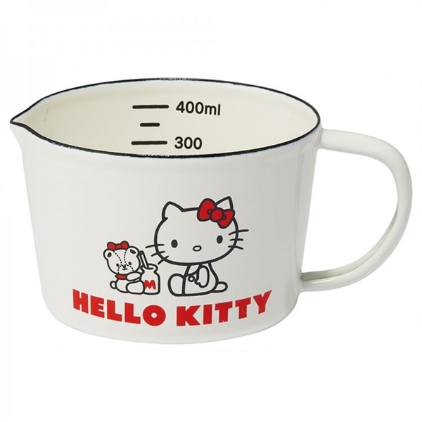 Hello Kitty 不鏽钢珐琅单耳量杯 450ml (白红牛奶瓶款)