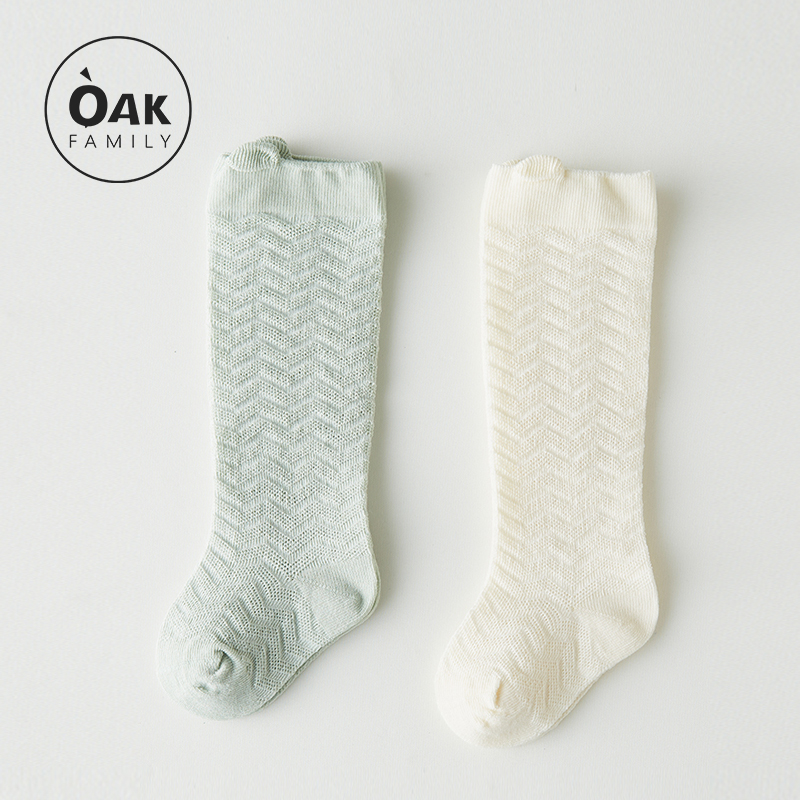 Oak Family镂空防蚊袜婴儿夏季纯棉薄款长筒袜男女宝宝袜子 2双装