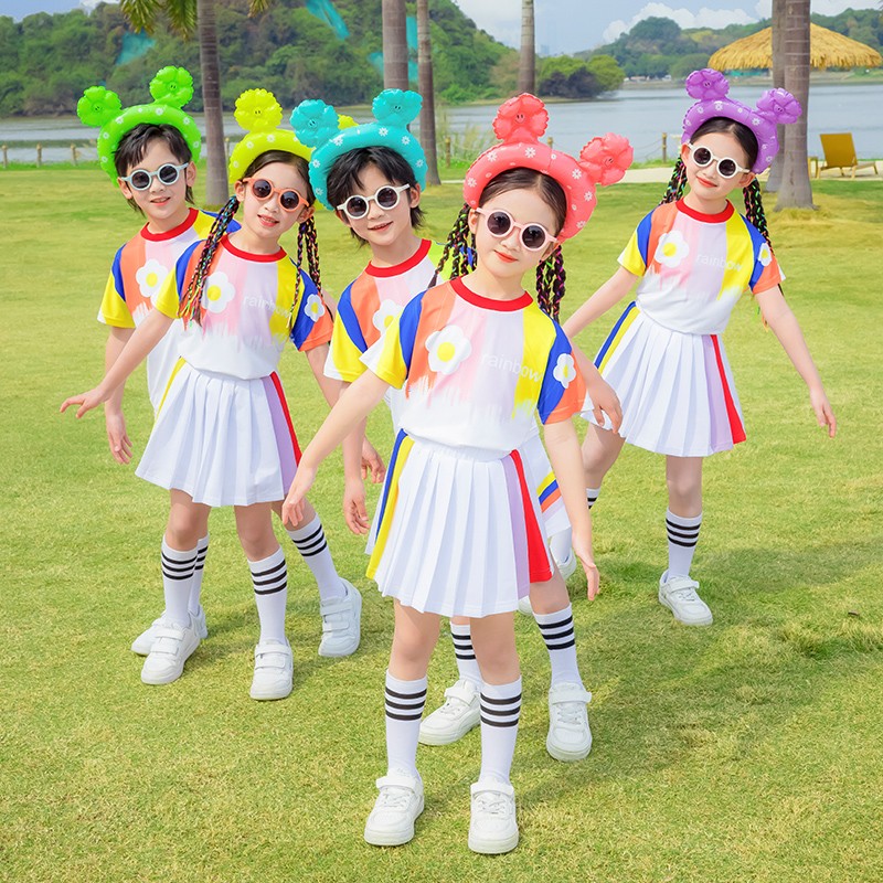 六一儿童演出服啦啦队表演服小学生班服彩虹色幼儿园毕业照运动会