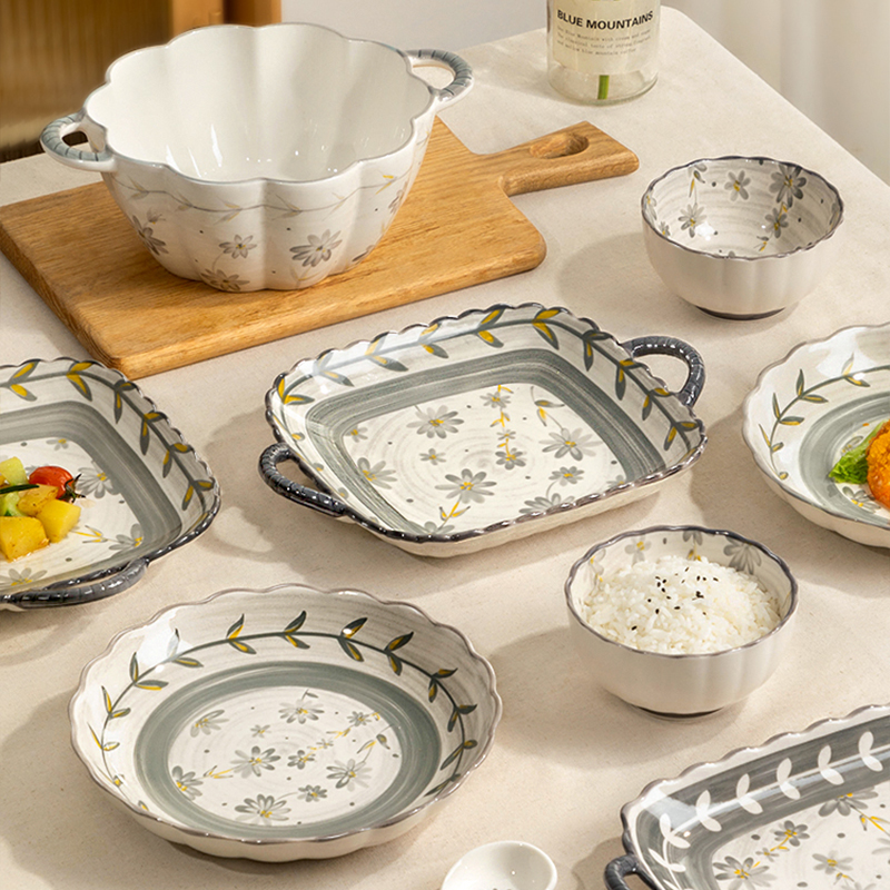 ins风陶瓷米饭碗家用2023新款高级感餐具套装吃饭碗盘子曼陀罗华