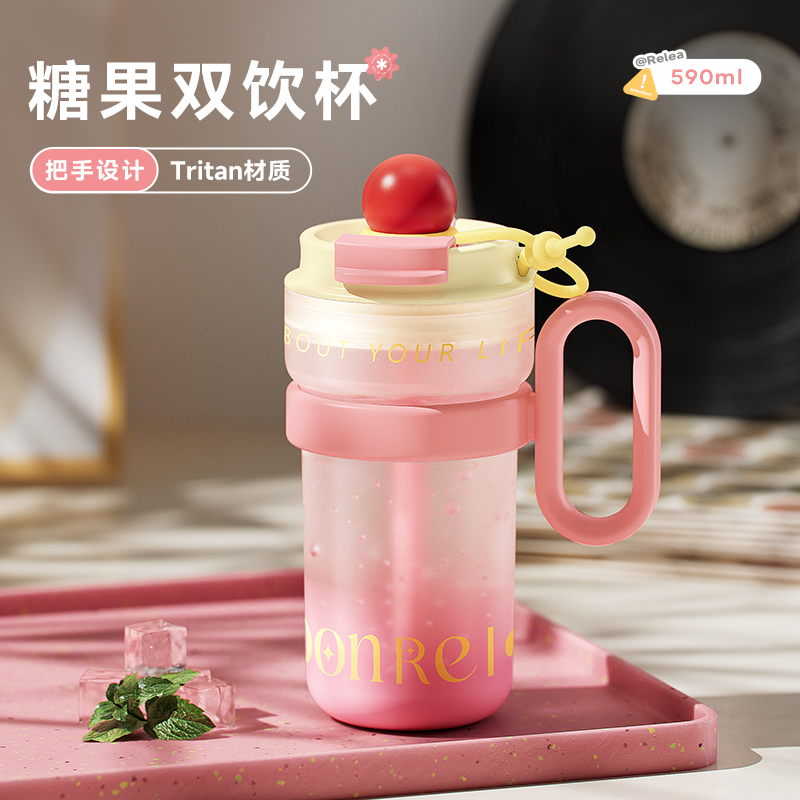 高颜值tritan吸管水杯女大容量便携塑料儿童咖啡泡花茶杯子水壶夏