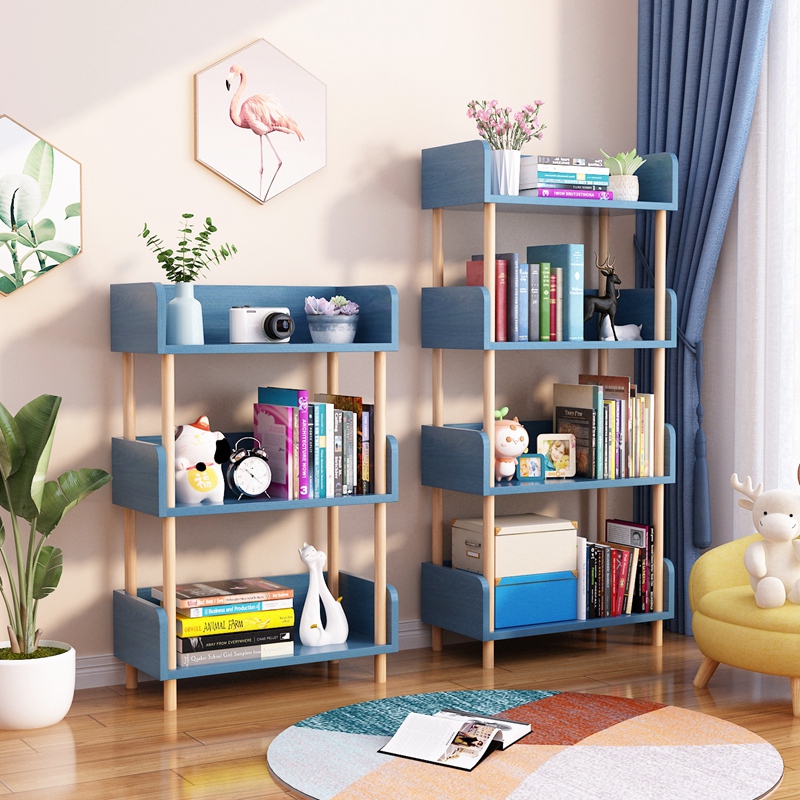 简易书架落地客厅家用靠墙卧室置物架儿童收纳小型书柜实木收纳架