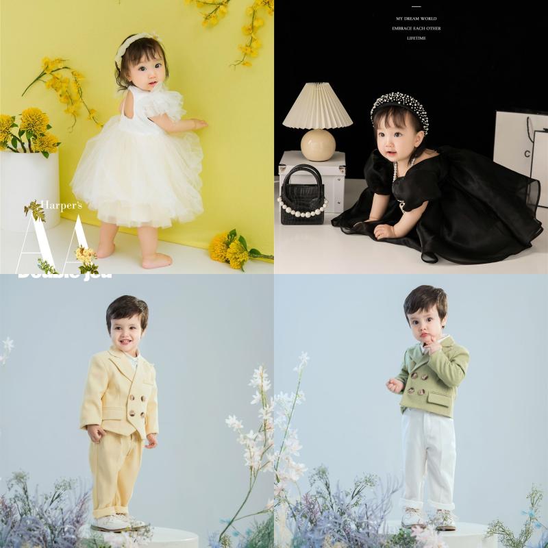 儿童摄影拍照周岁韩版小西装纱裙绿黄色北欧小清新主题服饰西服