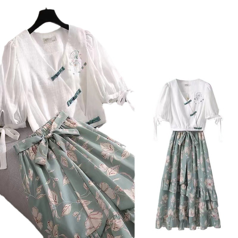 中国风改良古装汉服裙子夏装新款汉元素日常上衣半身裙两件套装女