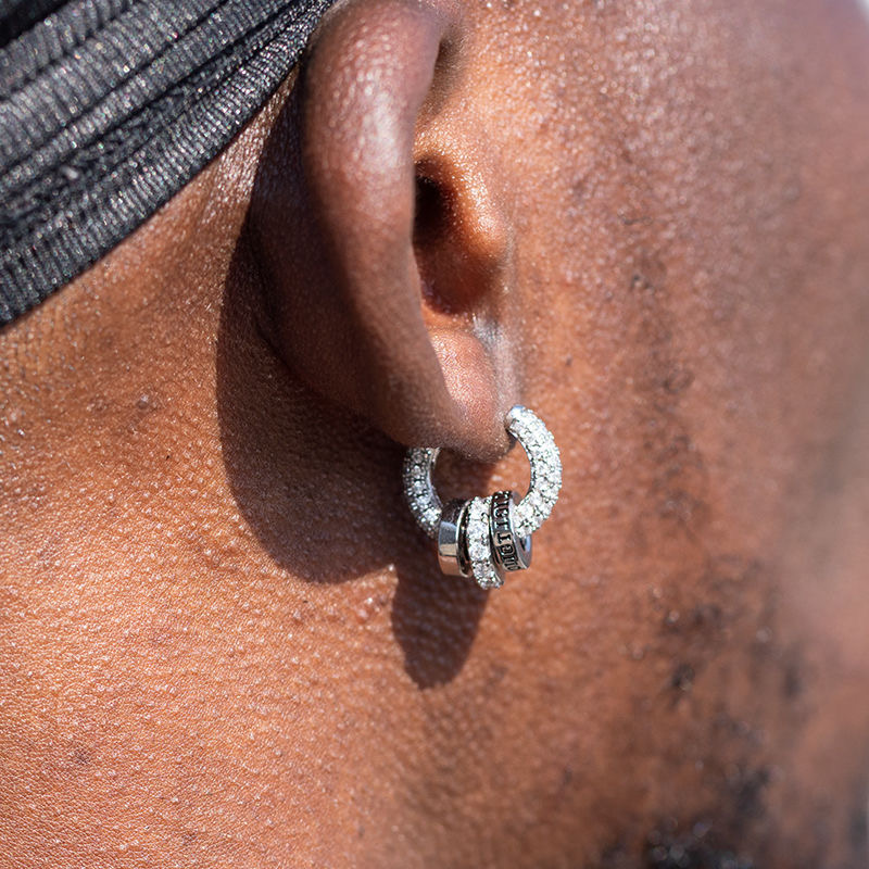 星引之环锆石耳环欧美时尚个性嘻哈潮牌男女同款S925纯银耳扣耳饰