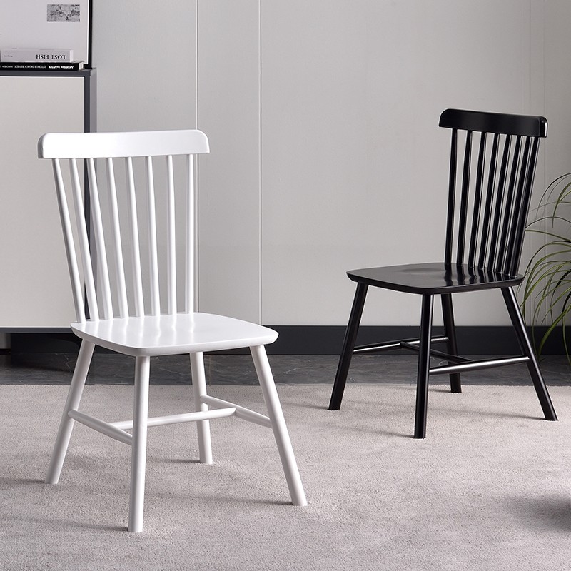 北欧实木餐椅家用现代简约轻奢温莎椅咖啡厅桌椅灰色白色黑色椅子