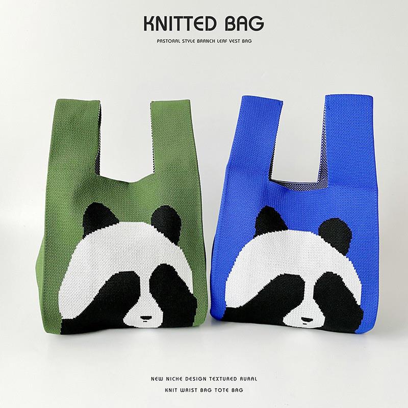 好物包包小众设计可爱熊猫大容量针织肩包手提包百搭出行托特包