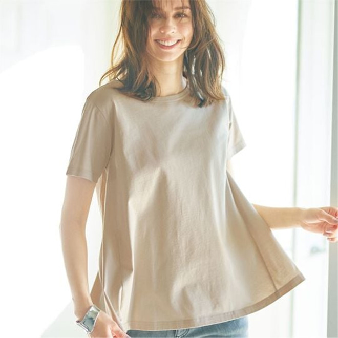 日本海外直邮2023夏季女装代购纯棉休闲纯色短袖宽松T恤衬衫