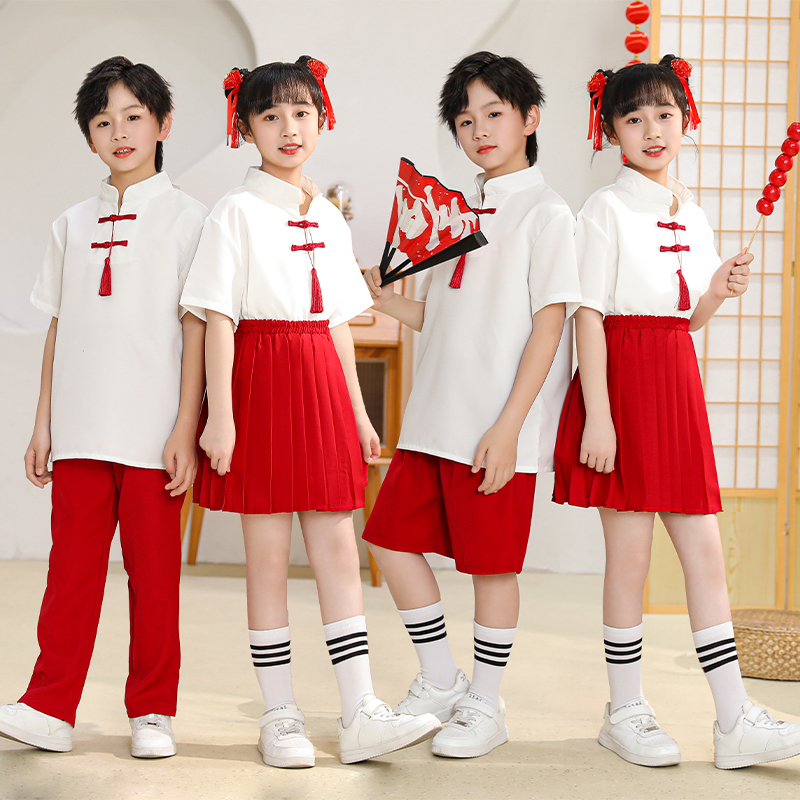 六一儿童中国风合唱表演服中小学运动会服装红色爱国朗诵学生班服
