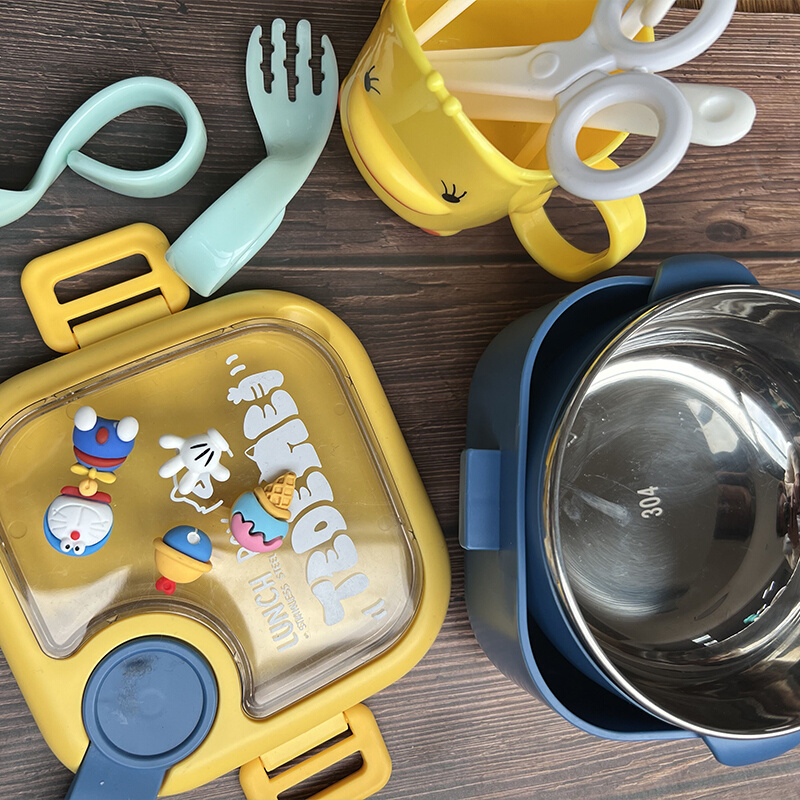 宝宝外出辅食碗儿童便携餐具婴儿碗勺携带套装不锈钢防摔外带饭盒