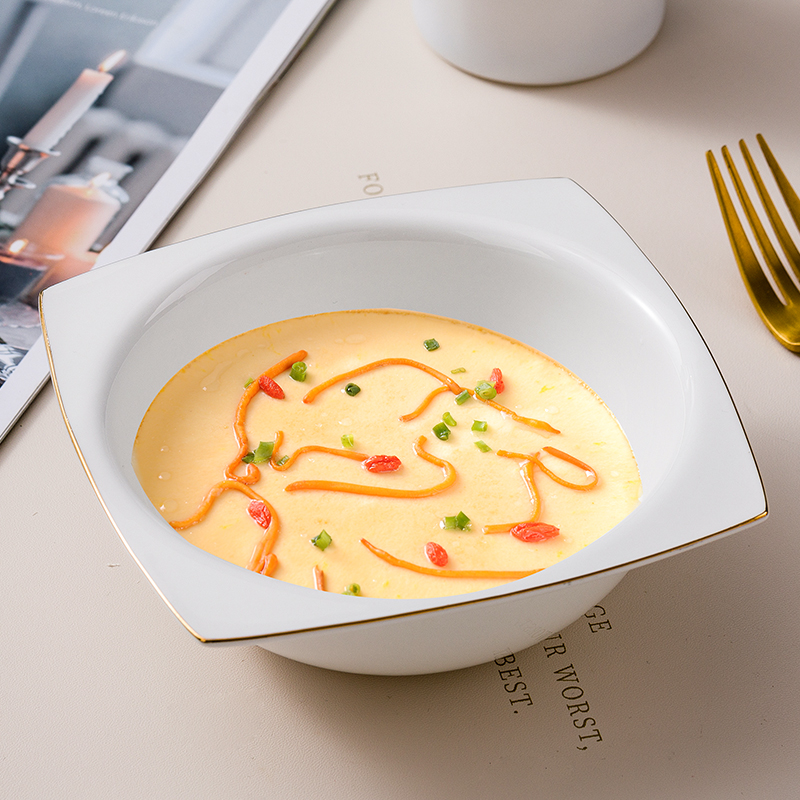 陶瓷沙拉碗单个西餐浓汤碗创意金边北欧骨瓷餐具水果碗蒸蛋辅食碗