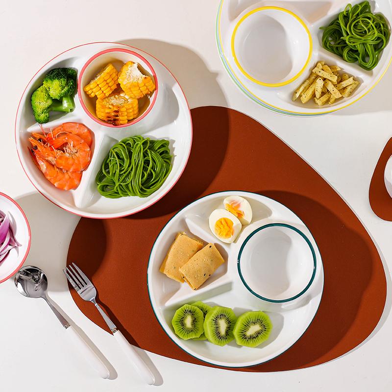 分格减脂餐盘一人食家用早餐餐具儿童陶瓷减肥定量盘子分餐盘套装