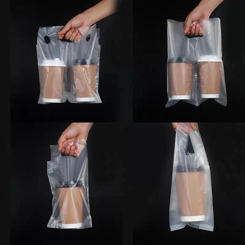高透明奶茶袋外卖打包袋子一次性手提塑料袋磨砂袋可定制单双杯袋