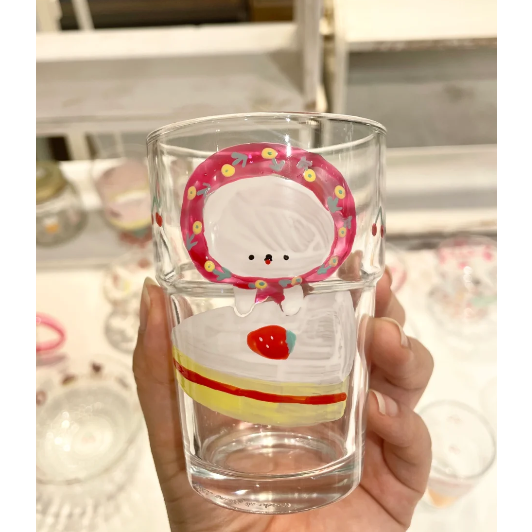 日本手绘玻璃杯竹节杯甜品杯水杯牛奶杯手绘童趣伴手礼