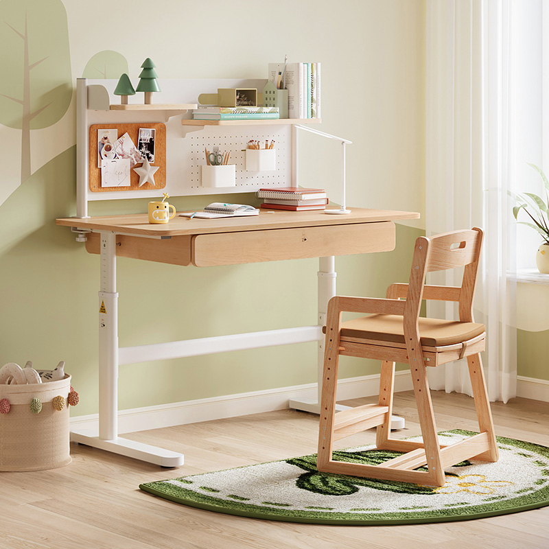 林氏木业升降儿童学习桌小学生家用书架一体组合写字桌书桌椅套装