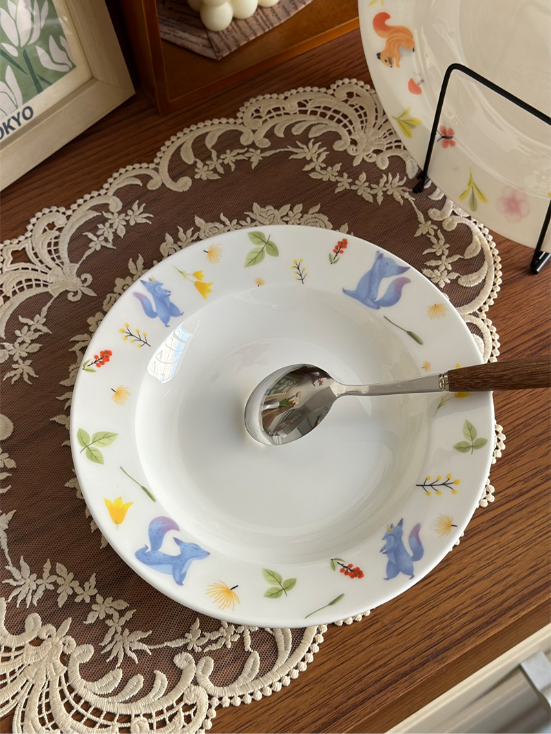 北府 【3个装】韩式动物乐园骨瓷汤盘饭盘菜盘甜品盘儿童陶瓷餐具