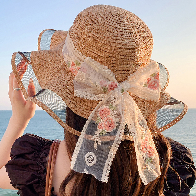 时尚夏季甜美大帽檐草帽女网红户外旅游太阳帽海边度假遮阳帽