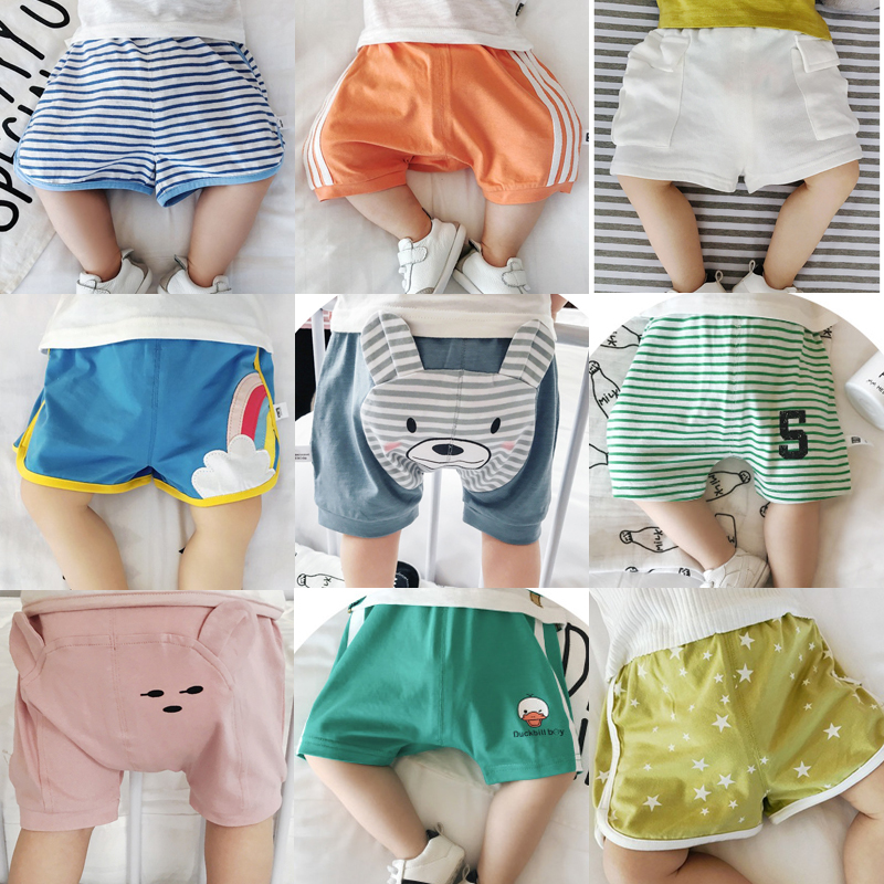 婴儿夏季裤子0-1岁男女宝宝9薄款可开裆3短裤夏装6新生儿棉五分裤
