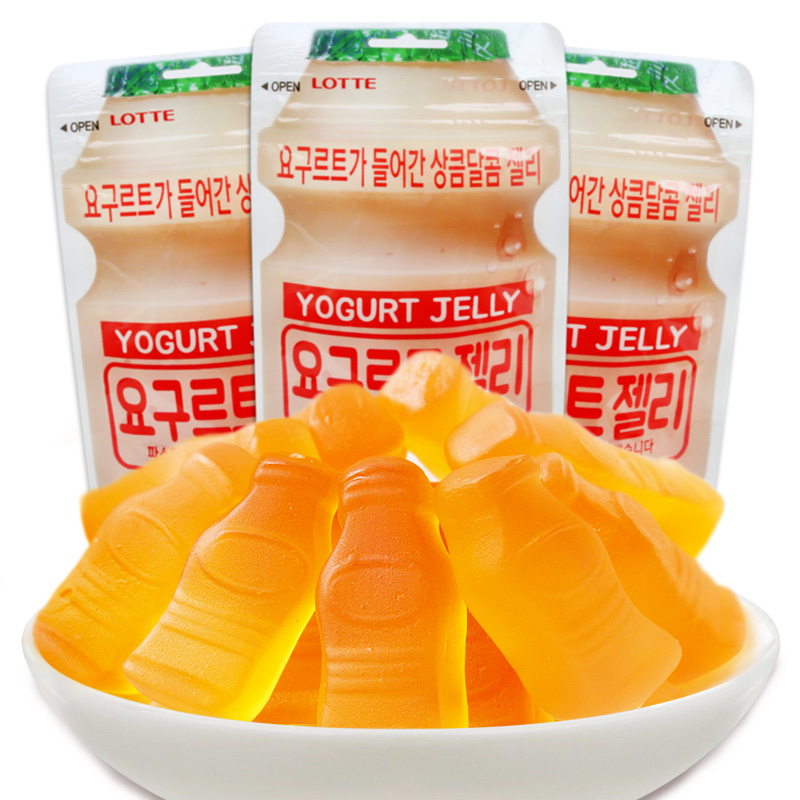 韩国进口零食品糖果乐天乳酸菌软糖酸奶味儿童QQ软糖50g*3袋包邮