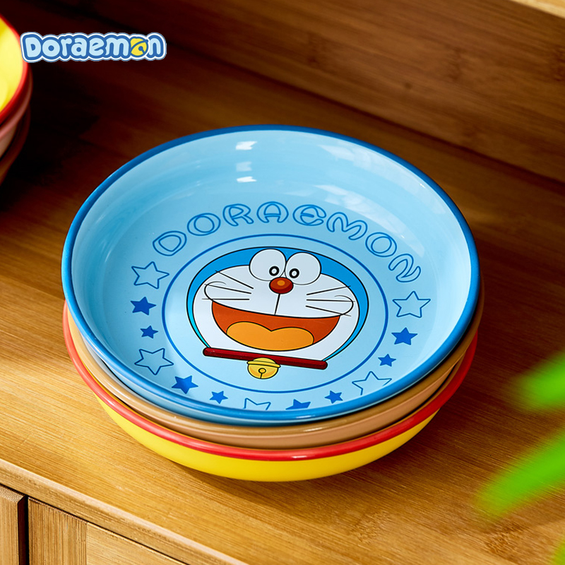 哆啦A梦陶瓷甜点盘子菜盘家用卡通早餐盘蓝胖子圆盘可爱餐具儿童