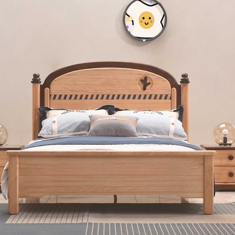 红檀木儿童床单人床木蜡油实木床1.5米男女孩高箱床简约小户型