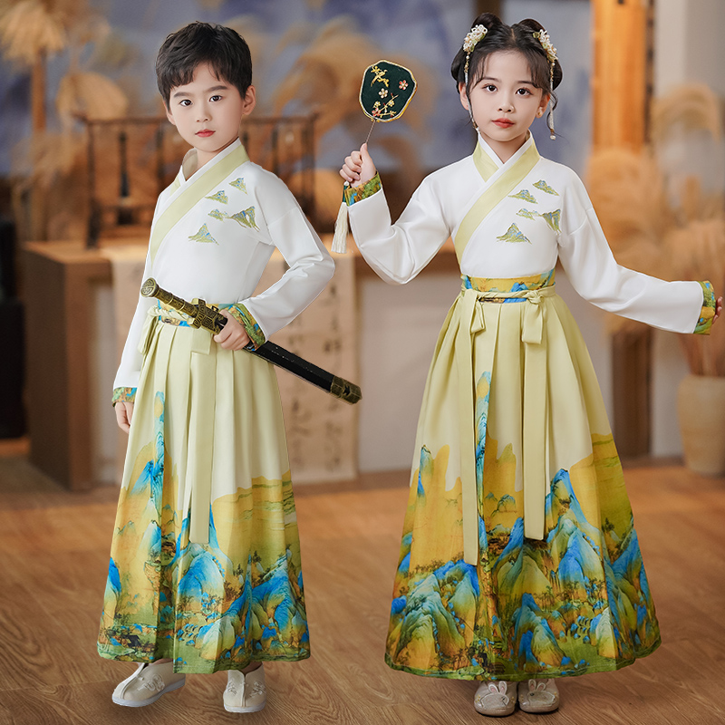 儿童汉服男童唐装国学服中国风古装书童小学生表演三字经演出服装