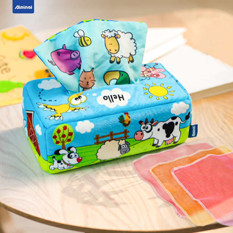 Aipinqi新款儿童毛绒纸巾盒玩具婴儿手指锻炼模拟学习抽纸巾玩具
