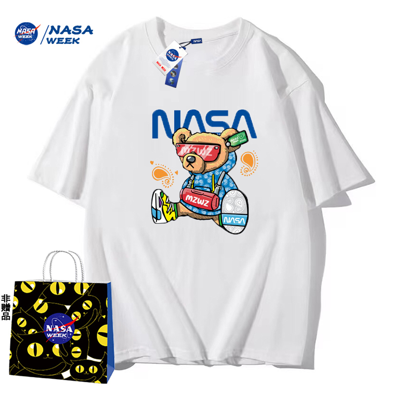 NASA GAME官网联名款新品2024纯棉短袖t恤男女潮牌上衣情侣装BW